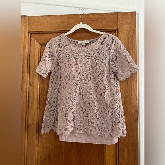 Lace mauve short sleeve shirt - Picture 1 of 3